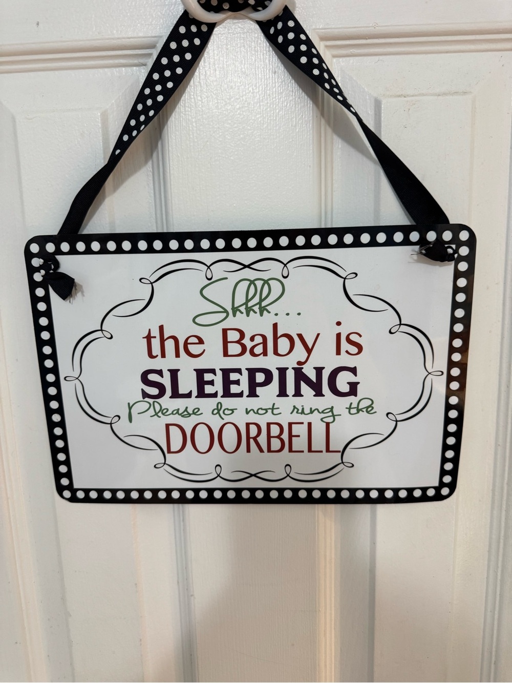 Polka Dot 'Shh the Baby is Sleeping' Door Hanging Sign - White/Black